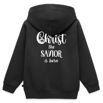 Christus, der Erretter, wird in Weiß geboren - Kinder Premium Organic Zip Hoodie - Schwarz - Hinten - AI Model Kid Male (0cm)