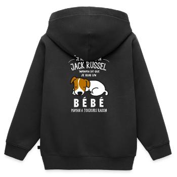 je ne suis pas un jack russel - Sweat Premium à capuche zippé enfant bio - noir - Dos - AI Model Kid Male (0cm)