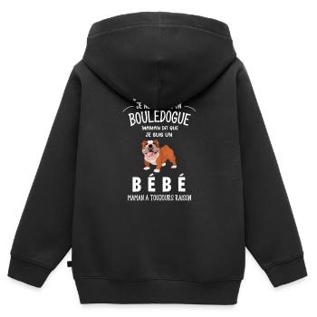 je ne suis pas un bouledogue - Sweat Premium à capuche zippé enfant bio - noir - Dos - AI Model Kid Male (0cm)