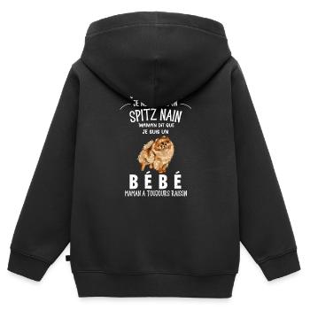 je ne suis pas un spitz nain - Sweat Premium à capuche zippé enfant bio - noir - Dos - AI Model Kid Male (0cm)
