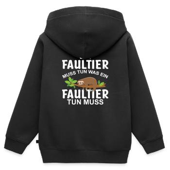 Ein Faultier muss tun, was ein Faultier tun muss - Kinder Premium Organic Zip Hoodie - Schwarz - Hinten - AI Model Kid Male (0cm)