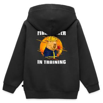 Pompier en formation - Sweat Premium à capuche zippé enfant bio - noir - Dos - AI Model Kid Male (0cm)