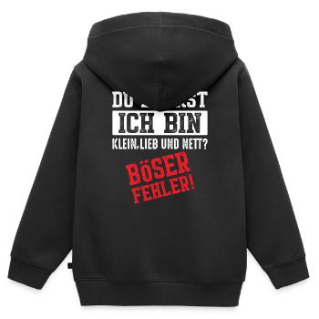 Du denkst Ich bin klein lieb und nett böser Fehler - Kinder Premium Organic Zip Hoodie - Schwarz - Hinten - AI Model Kid Male (0cm)