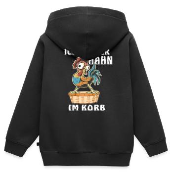 ICH BIN DER HAHN IM KORB - Kinder Premium Organic Zip Hoodie - Schwarz - Hinten - AI Model Kid Male (0cm)