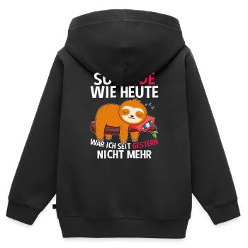 So Müde Wie Heute War Ich Seit Gestern Nicht Mehr - Kinder Premium Organic Zip Hoodie - Schwarz - Hinten - AI Model Kid Male (0cm)