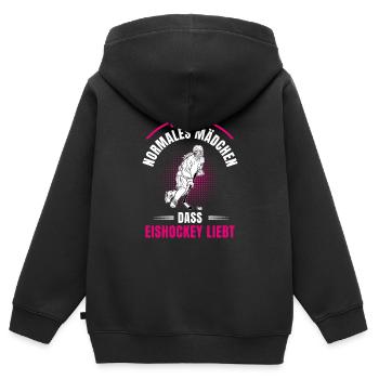 Eishockey Mädchen wie ein normales Mädchen - Kinder Premium Organic Zip Hoodie - Schwarz - Hinten - AI Model Kid Male (0cm)