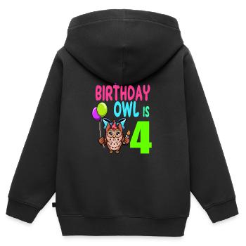 Eule Geburtstag Kinder Mädchen 4. Geburtstag Eulenliebhaber - Kinder Premium Organic Zip Hoodie - Schwarz - Hinten - AI Model Kid Male (0cm)