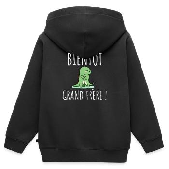 bientôt grand frère - Sweat Premium à capuche zippé enfant bio - noir - Dos - AI Model Kid Male (0cm)