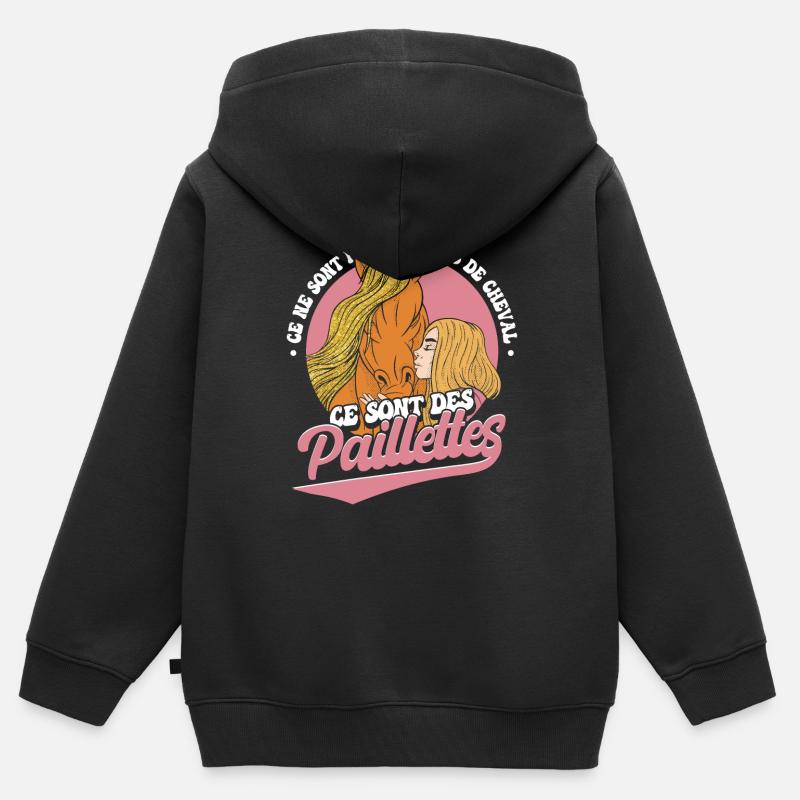 Phrase amusante sur le cheval - Sweat Premium à capuche zippé enfant bio - noir