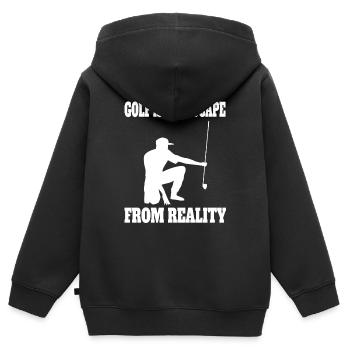 Golf Golf Club Golfer Citation Balle de Golf - Sweat Premium à capuche zippé enfant bio - noir - Dos - AI Model Kid Male (0cm)