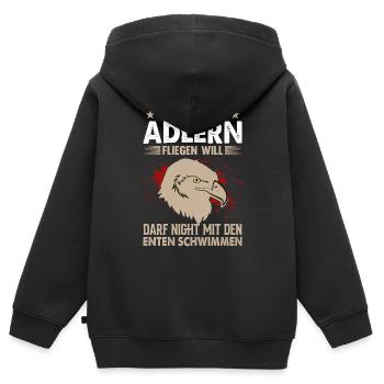 Wer mit den Adlern fliegen will Motivationsspruch - Kinder Premium Organic Zip Hoodie - Schwarz - Hinten - AI Model Kid Male (0cm)