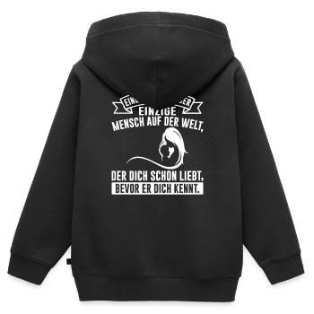 Eine Mutter ist der einzige Mensch auf der Welt - Kinder Premium Organic Zip Hoodie - Schwarz - Hinten - AI Model Kid Male (0cm)