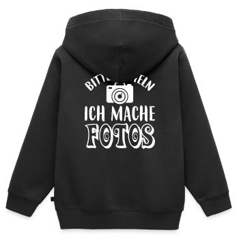 Bitte Lächeln, ich mache Fotos - Kinder Premium Organic Zip Hoodie - Schwarz - Hinten - AI Model Kid Male (0cm)