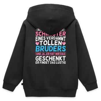 Ich bin stolze Schwester eines tollen Bruders - Kinder Premium Organic Zip Hoodie - Schwarz - Hinten - AI Model Kid Male (0cm)