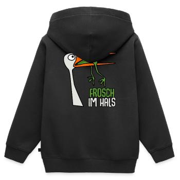 Storch mit Frosch im Hals - Kinder Premium Organic Zip Hoodie - Schwarz - Hinten - AI Model Kid Male (0cm)