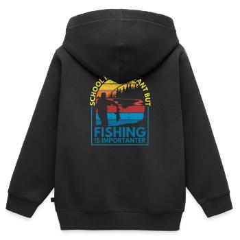 Vintage Schule ist wichtig, aber Angeln ist wicht - Kinder Premium Organic Zip Hoodie - Schwarz - Hinten - AI Model Kid Male (0cm)