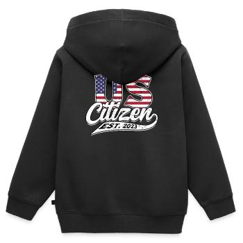 États-Unis Amérique Immigrants Citoyens américains FL américain - Sweat Premium à capuche zippé enfant bio - noir - Dos - AI Model Kid Male (0cm)