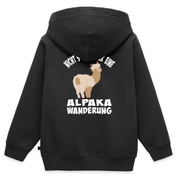 Alpaka Wanderung - Kinder Premium Organic Zip Hoodie - Schwarz - Hinten - AI Model Kid Male (0cm)