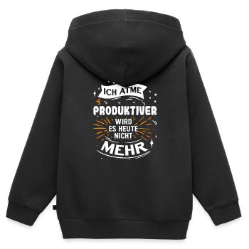 Ich atme Produktiver wird es Heute nicht mehr - Kinder Premium Organic Zip Hoodie - Schwarz - Hinten - AI Model Kid Male (0cm)