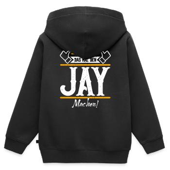 Jay Geschenkidee Geschenk Geburtstag - Kinder Premium Organic Zip Hoodie - Schwarz - Hinten - AI Model Kid Male (0cm)