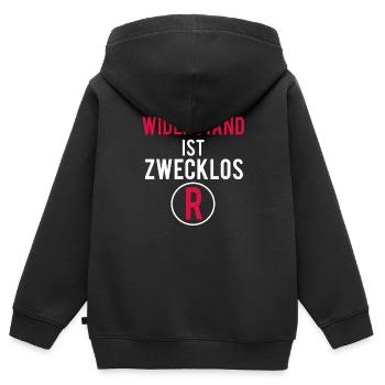 Widerstand Ist Zwecklos - Kinder Premium Organic Zip Hoodie - Schwarz - Hinten - AI Model Kid Male (0cm)