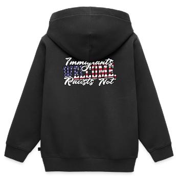 États-Unis Amérique Immigrants Citoyens américains FL américain - Sweat Premium à capuche zippé enfant bio - noir - Dos - AI Model Kid Male (0cm)