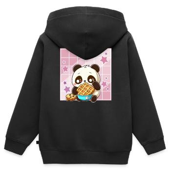 Cute Kawaii Panda Who Eats Waffle Anime Manga - Kids Premium Organic Zip-up Hoodie - black - Back - AI Model Kid Male (0cm)