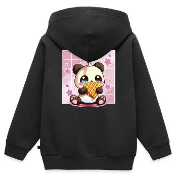Cute Kawaii Panda Who Eats Waffle Anime Manga - Kids Premium Organic Zip-up Hoodie - black - Back - AI Model Kid Male (0cm)