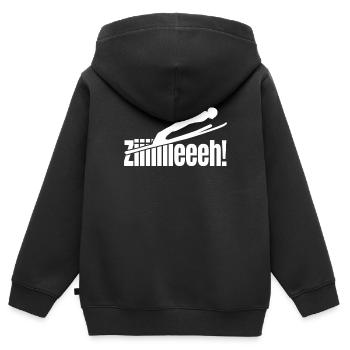 ZIEH Spruch Skispringer skispringen - Kinder Premium Organic Zip Hoodie - Schwarz - Hinten - AI Model Kid Male (0cm)