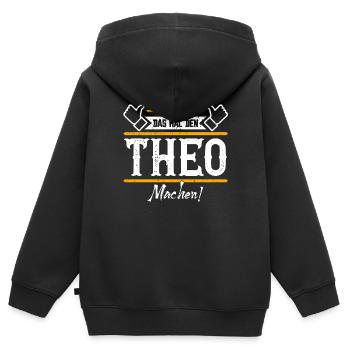 Theo Geschenkidee Geschenk Geburtstag - Kinder Premium Organic Zip Hoodie - Schwarz - Hinten - AI Model Kid Male (0cm)