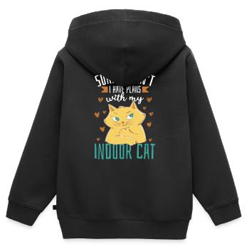 Ich habe Pläne mit meiner Hauskatze - Kinder Premium Organic Zip Hoodie - Schwarz - Hinten - AI Model Kid Male (0cm)