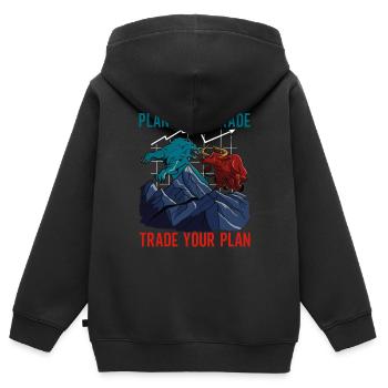 Actions Actionnaire Investisseur - Sweat Premium à capuche zippé enfant bio - noir - Dos - AI Model Kid Male (0cm)