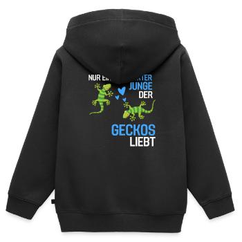Eidechsen Jungen Exotisches Tier Geschenk Gecko - Kinder Premium Organic Zip Hoodie - Schwarz - Hinten - AI Model Kid Male (0cm)