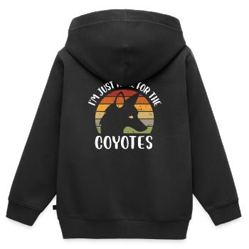 Im just here for the coyotes Design for a coyote - Kinder Premium Organic Zip Hoodie - Schwarz - Hinten - AI Model Kid Male (0cm)