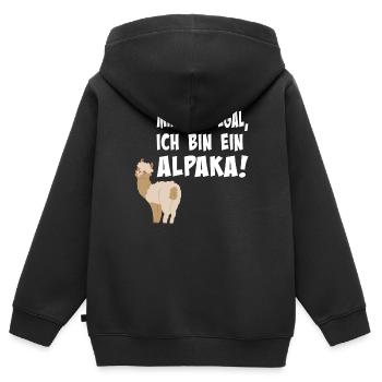 Alpaka, Mir doch egal, ich bin ein Alpaka - Kinder Premium Organic Zip Hoodie - Schwarz - Hinten - AI Model Kid Male (0cm)