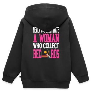 Ne sous-estimez jamais une femme qui collectionne des dossiers - Sweat Premium à capuche zippé enfant bio - noir - Dos - AI Model Kid Male (0cm)