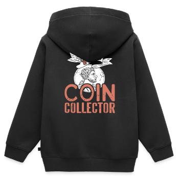 The COIN Collector Retro Funny Coin Collection - Kinder Premium Organic Zip Hoodie - Schwarz - Hinten - AI Model Kid Male (0cm)