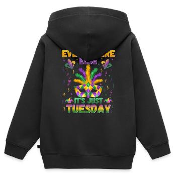 Mardi gras drôle de tenue costume mardi gras - Sweat Premium à capuche zippé enfant bio - noir - Dos - AI Model Kid Male (0cm)