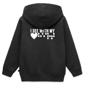Blind visual impairment - Kids Premium Organic Zip-up Hoodie - black - Back - AI Model Kid Male (0cm)