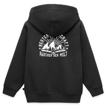 Survie en Bushcraft dans le Bushcrafter - Sweat Premium à capuche zippé enfant bio - noir - Dos - AI Model Kid Male (0cm)