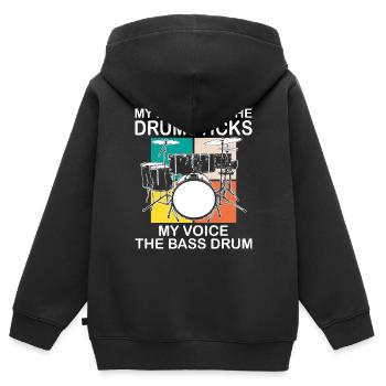 Batteur Drumsticks Drums Musicien - Sweat Premium à capuche zippé enfant bio - noir - Dos - AI Model Kid Male (0cm)