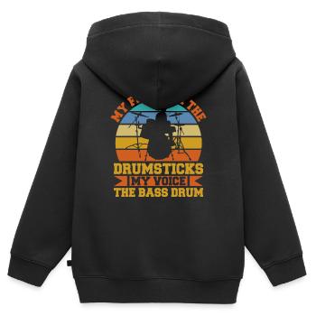 Batteur Drumsticks Drums Musicien - Sweat Premium à capuche zippé enfant bio - noir - Dos - AI Model Kid Male (0cm)