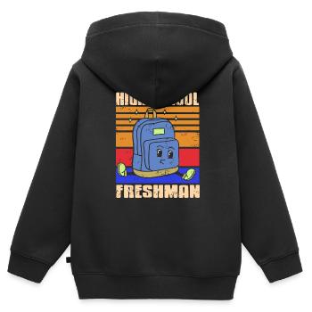 Lycée Freshman Retro Vintage Freshman - Sweat Premium à capuche zippé enfant bio - noir - Dos - AI Model Kid Male (0cm)
