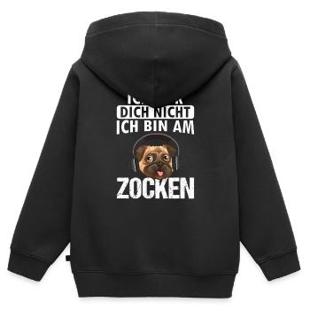 ich hör dich nicht ich bin am zocken - Kinder Premium Organic Zip Hoodie - Schwarz - Hinten - AI Model Kid Male (0cm)