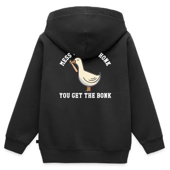 Cadeau Oies Fair Goose - Sweat Premium à capuche zippé enfant bio - noir - Dos - AI Model Kid Male (0cm)