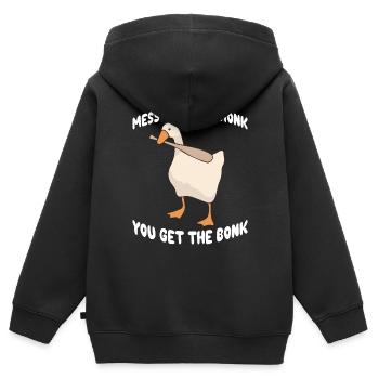 Cadeau Oies Fair Goose - Sweat Premium à capuche zippé enfant bio - noir - Dos - AI Model Kid Male (0cm)