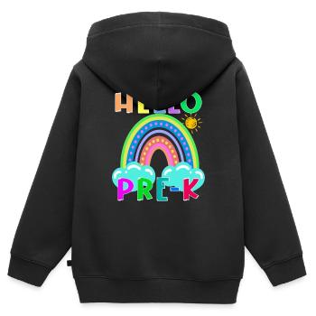Bonjour PRE-K Boho Rainbow Team Vibes Retour à l’école - Sweat Premium à capuche zippé enfant bio - noir - Dos - AI Model Kid Male (0cm)