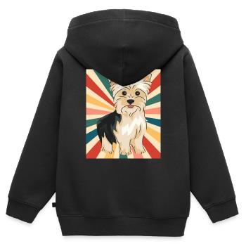 Mignon Yorkshire Terrier Race de chien 80s 90s Rétro - Sweat Premium à capuche zippé enfant bio - noir - Dos - AI Model Kid Male (0cm)