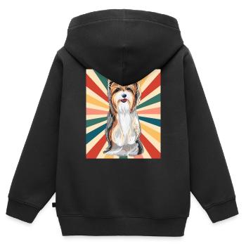 Mignon Yorkshire Terrier Race de chien 80s 90s Rétro - Sweat Premium à capuche zippé enfant bio - noir - Dos - AI Model Kid Male (0cm)