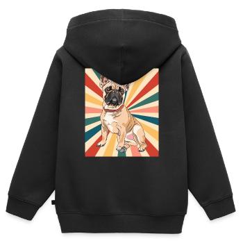 Mignon Français Bulldog Dog Race 80s 90s Style Rétro - Sweat Premium à capuche zippé enfant bio - noir - Dos - AI Model Kid Male (0cm)